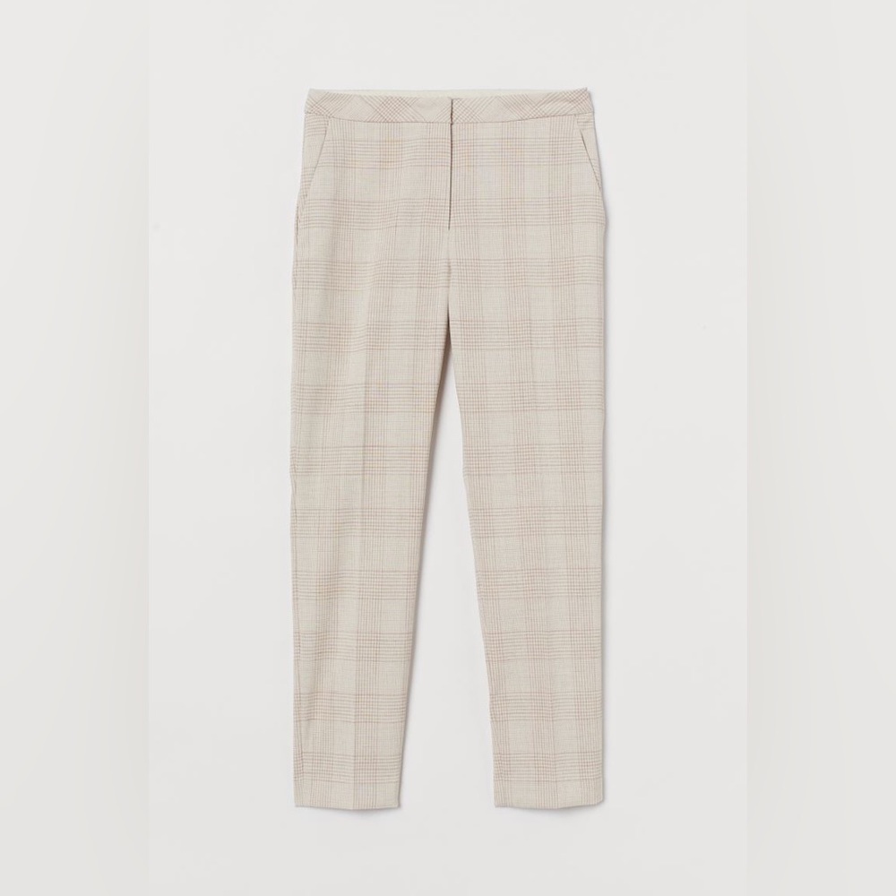 NWT H&M Beige Plaid Straight Leg Trousers